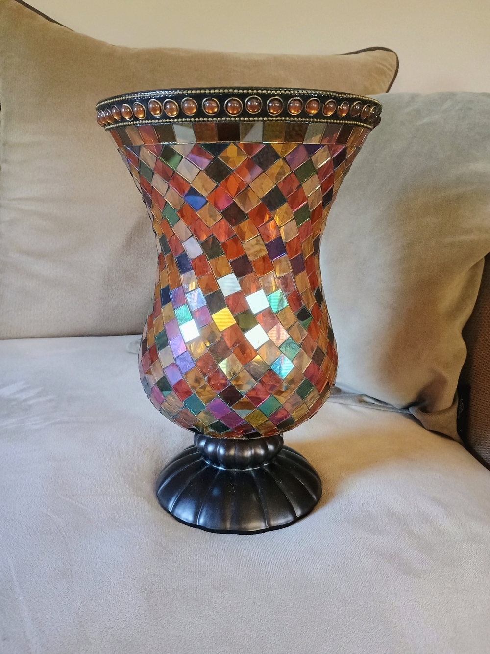 PartyLite Multicolor Mosaic Glass Candle Holder